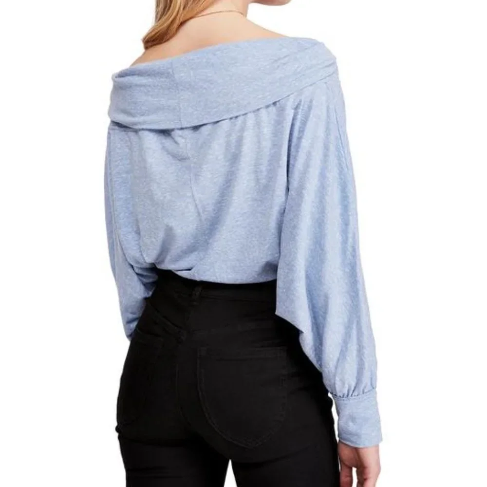 Free People We The Free Sequoia Pullover Top Marled Wide Neck Size Small